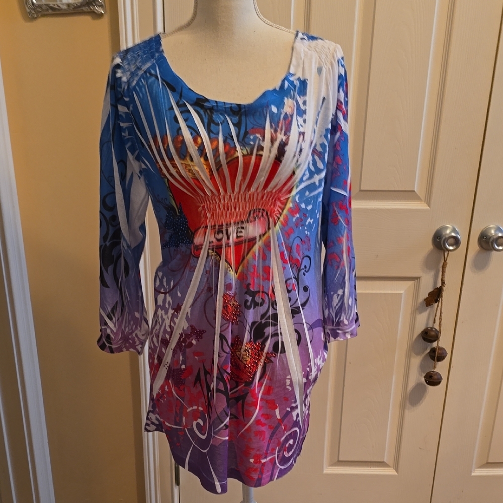 Ingear Size XL Women's Vibrant Tunic Top - Blue, Purple, Red